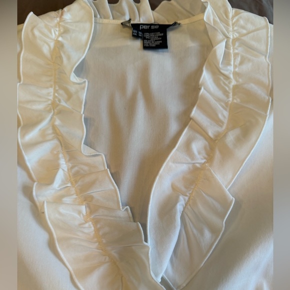 Per Se by Carlisle ruched button L/S white blouse size 14/Large - Picture 5 of 10